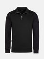 Black quarter-zip sweater with long sleeves and ribbed hem, casual knitwear – Wam Denim.