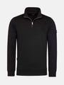 Black quarter-zip sweater with high collar and ribbed hem, minimalist casual design – Wam Denim.
