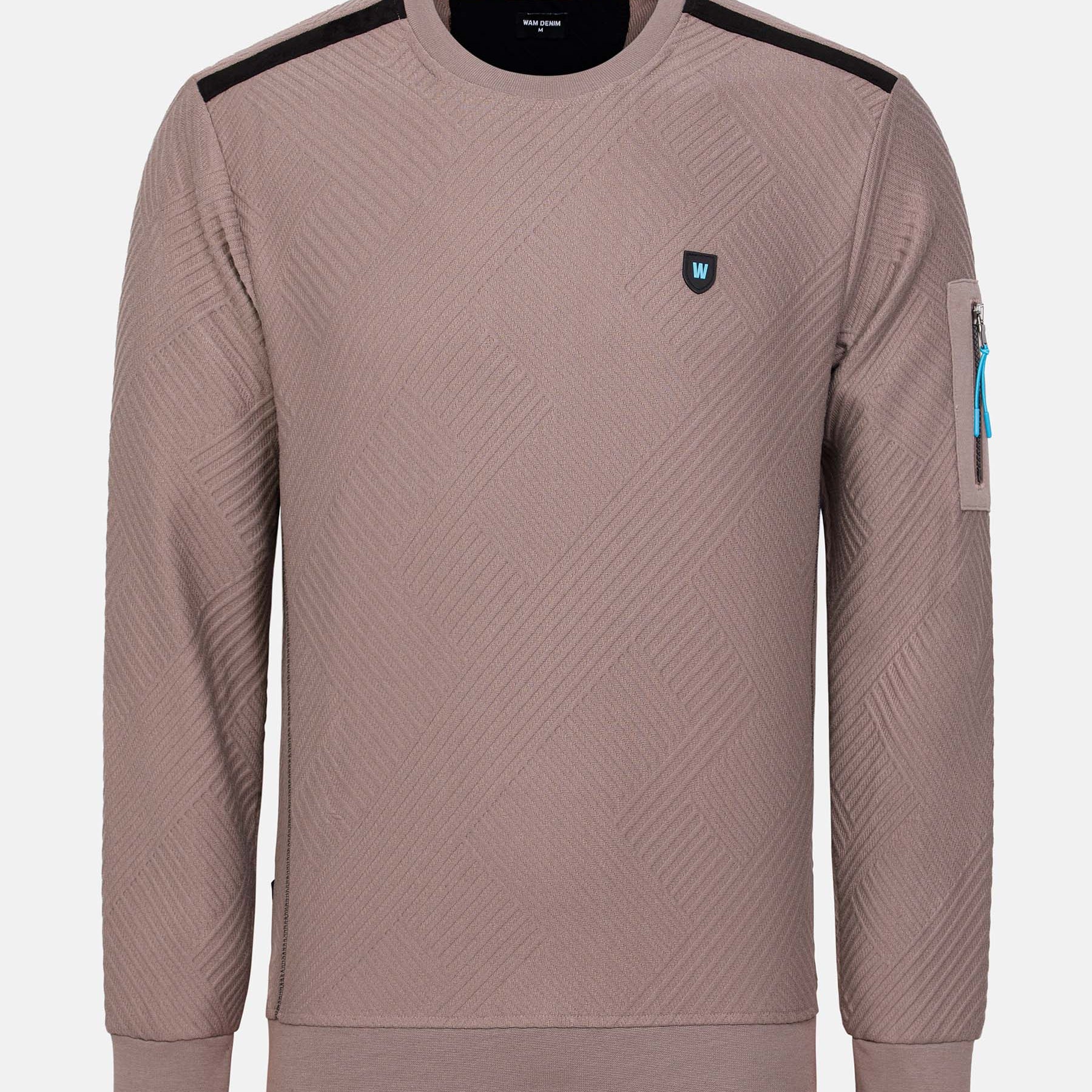 textured crew-neck sweater with zip sleeve pocket – Wam Denim.