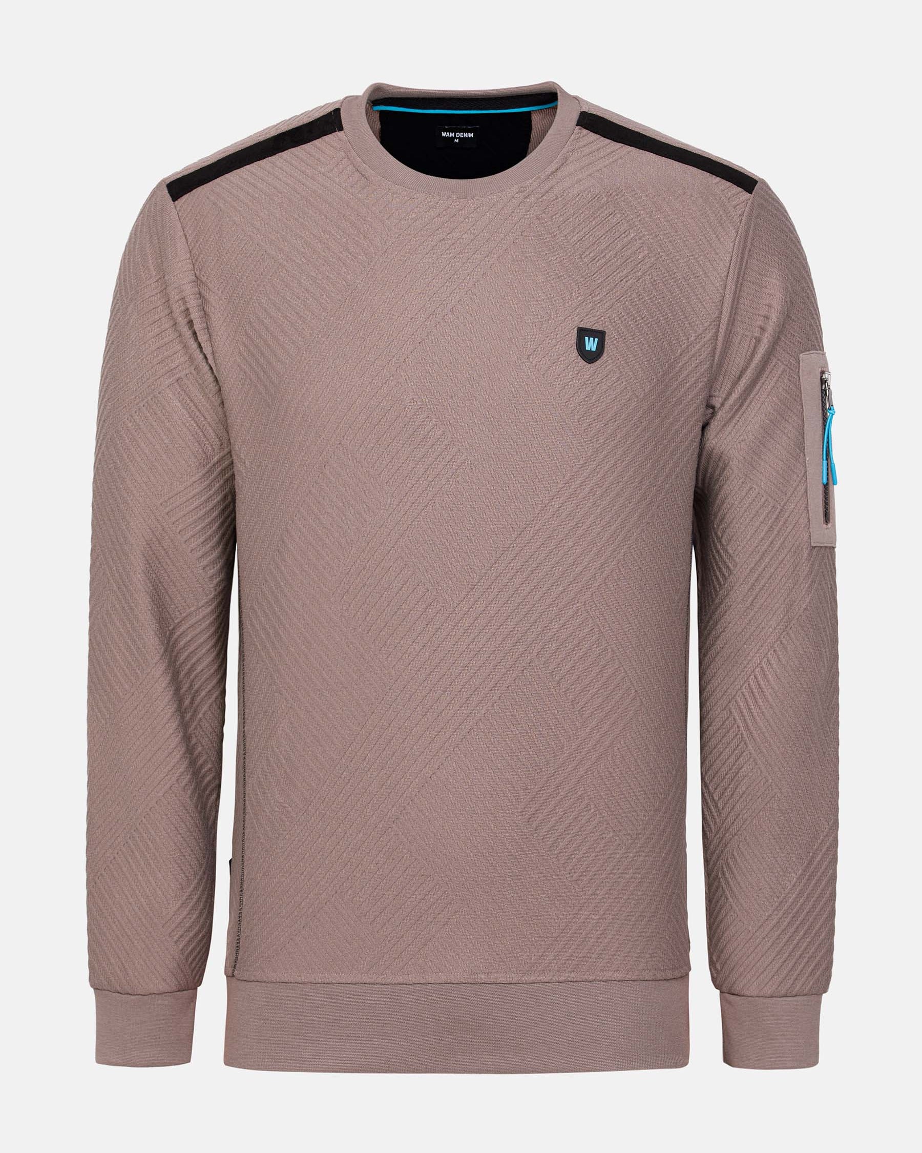 textured crew-neck sweater with zip sleeve pocket – Wam Denim.