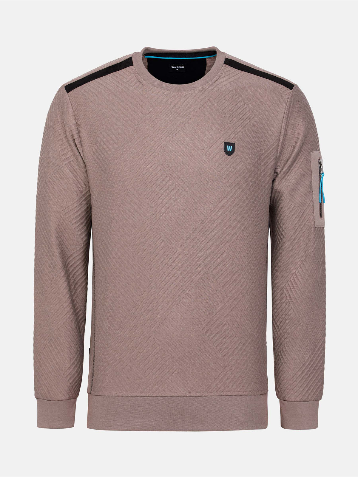 textured crew-neck sweater with zip sleeve pocket – Wam Denim.
