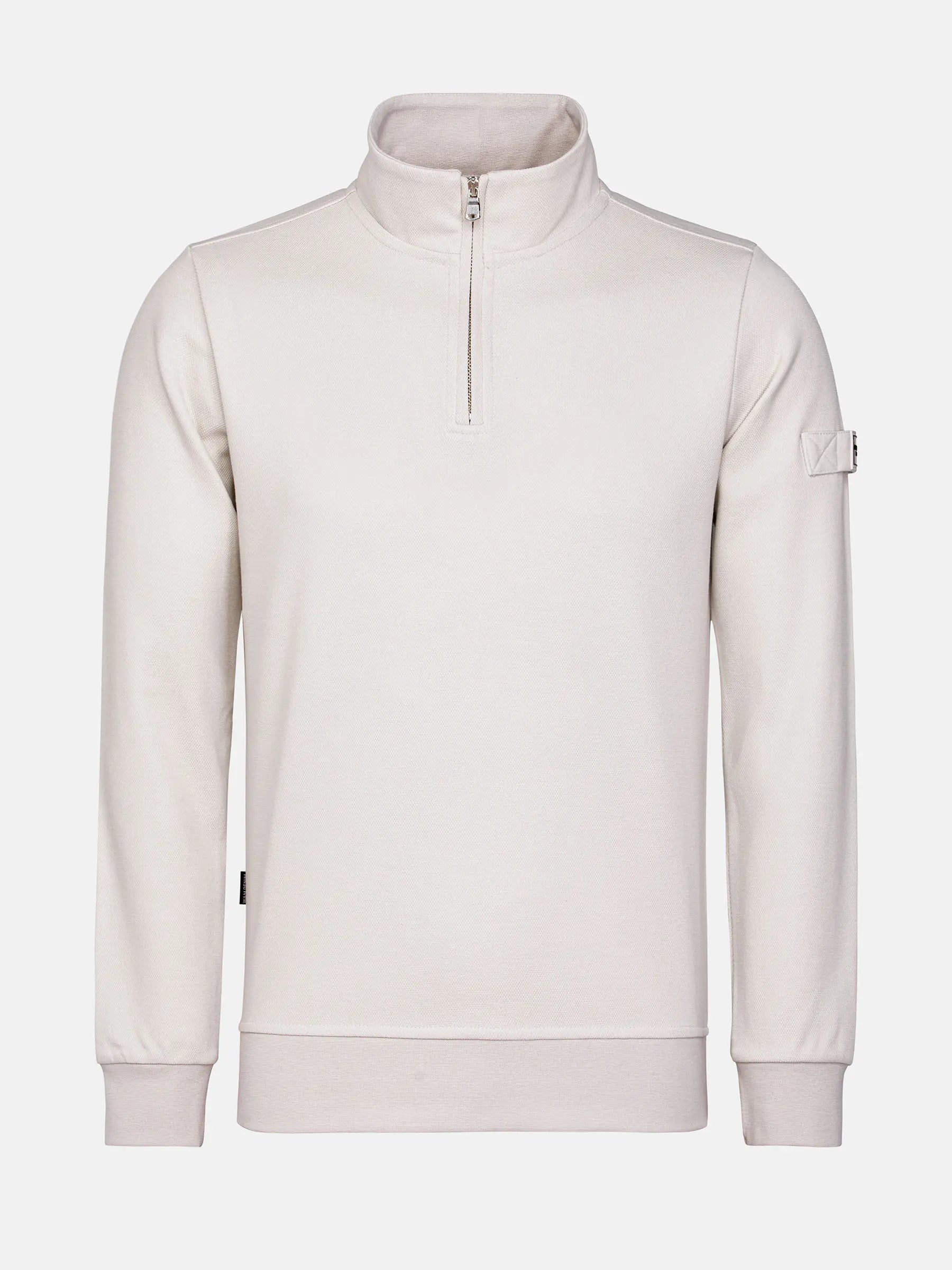 Front view of light beige Milburn Sweater with zipper. – Wam Denim.