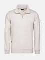 Close-up of light beige Milburn Sweater with stitching. – Wam Denim.