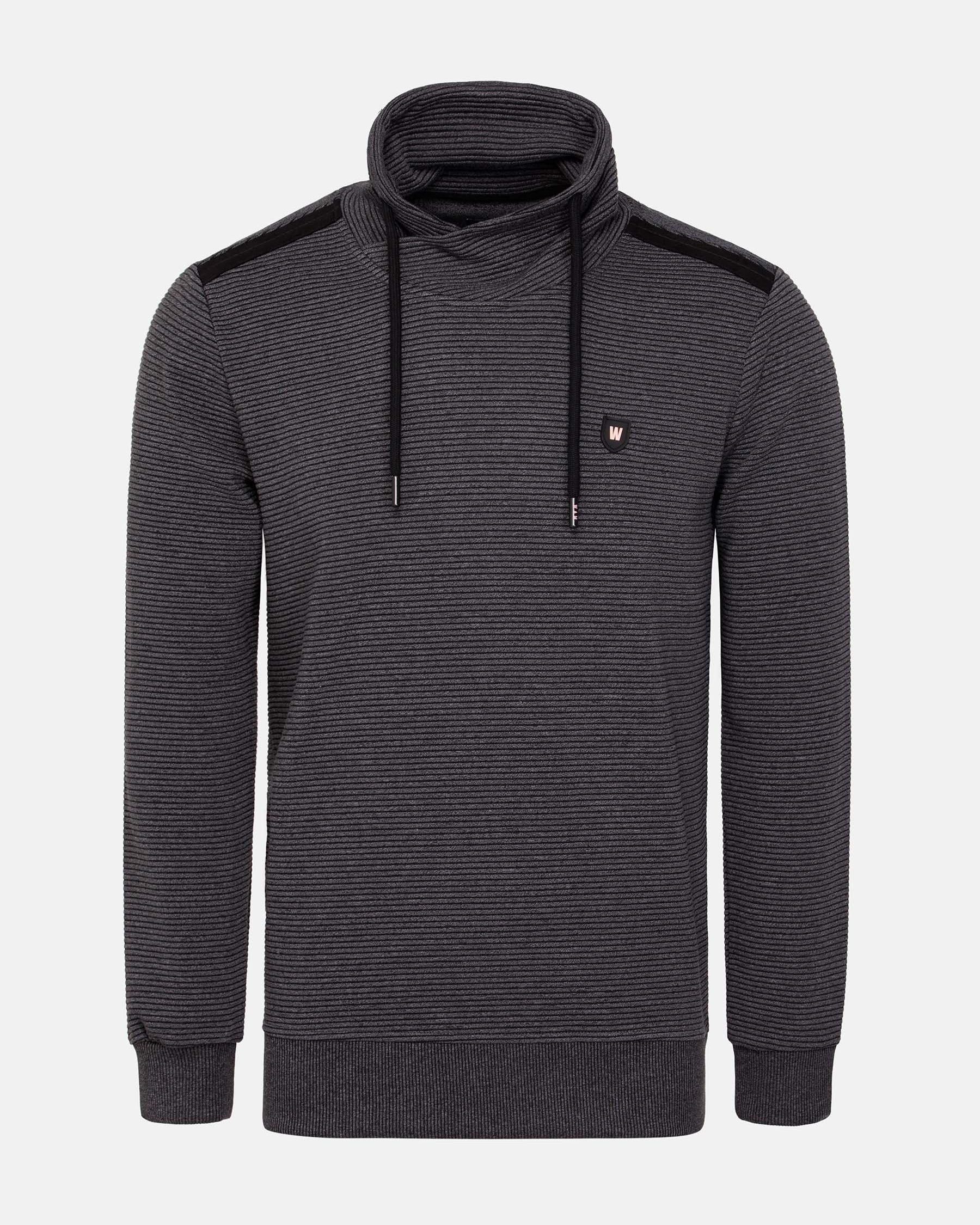 Anthracite ribbed turtleneck sweater with drawstrings and logo patch on chest – Wam Denim.
