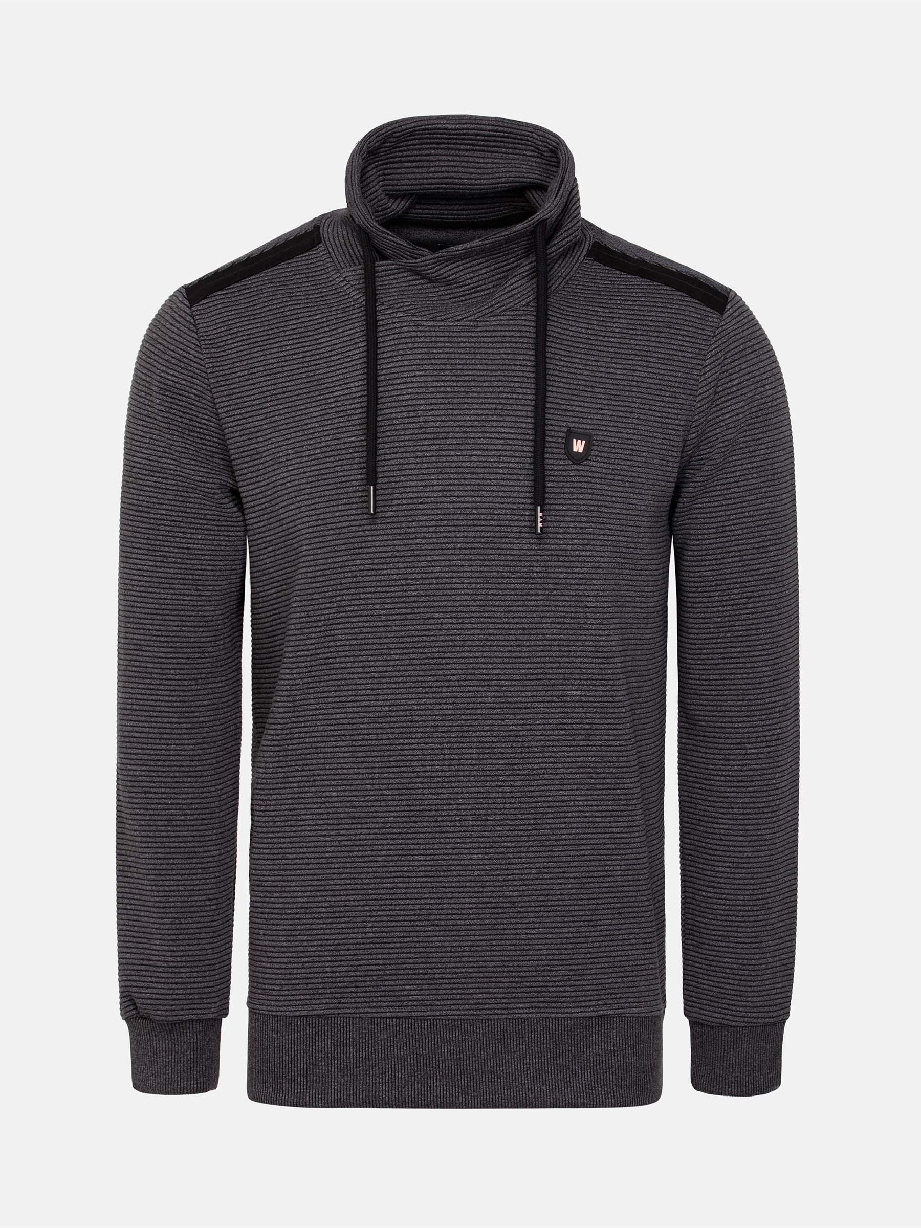 Anthracite ribbed turtleneck sweater with drawstrings and logo patch on chest – Wam Denim.