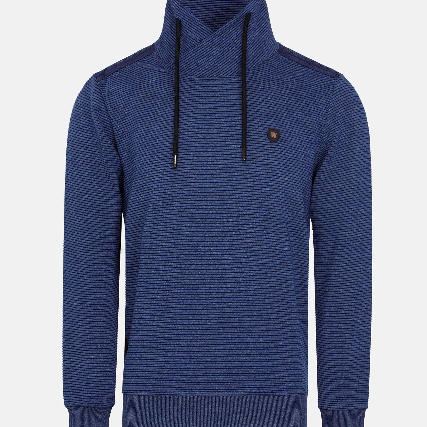 Blue horizontal stripe men's cowl neck sweater with drawstrings – Wam Denim.