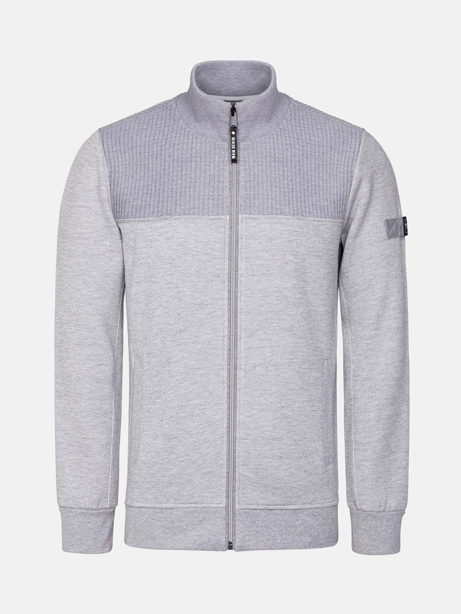 The Fletcher Light Grey Vest, front view with full zipper and ribbed textured shoulders – Wam Denim.