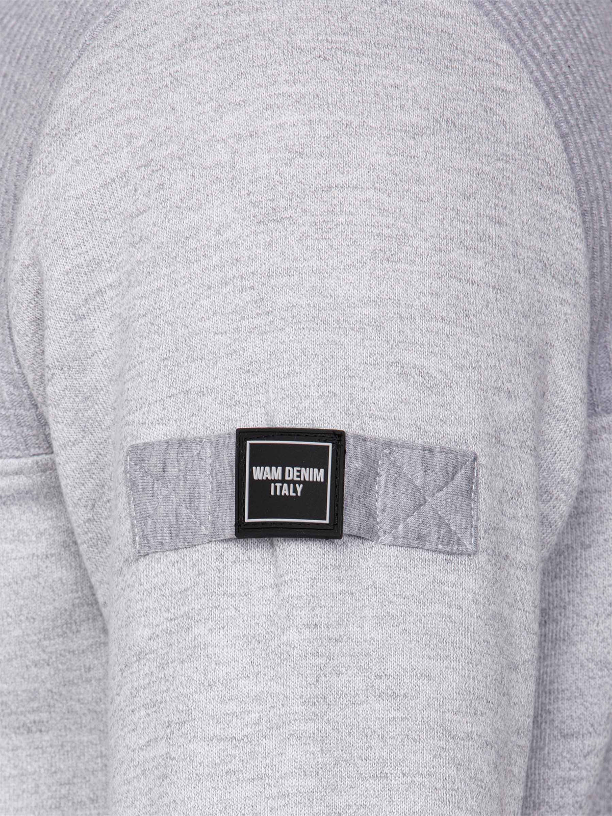 Close-up of The Fletcher Light Grey Vest sleeve showing Wam Denim Italy logo patch – Wam Denim.