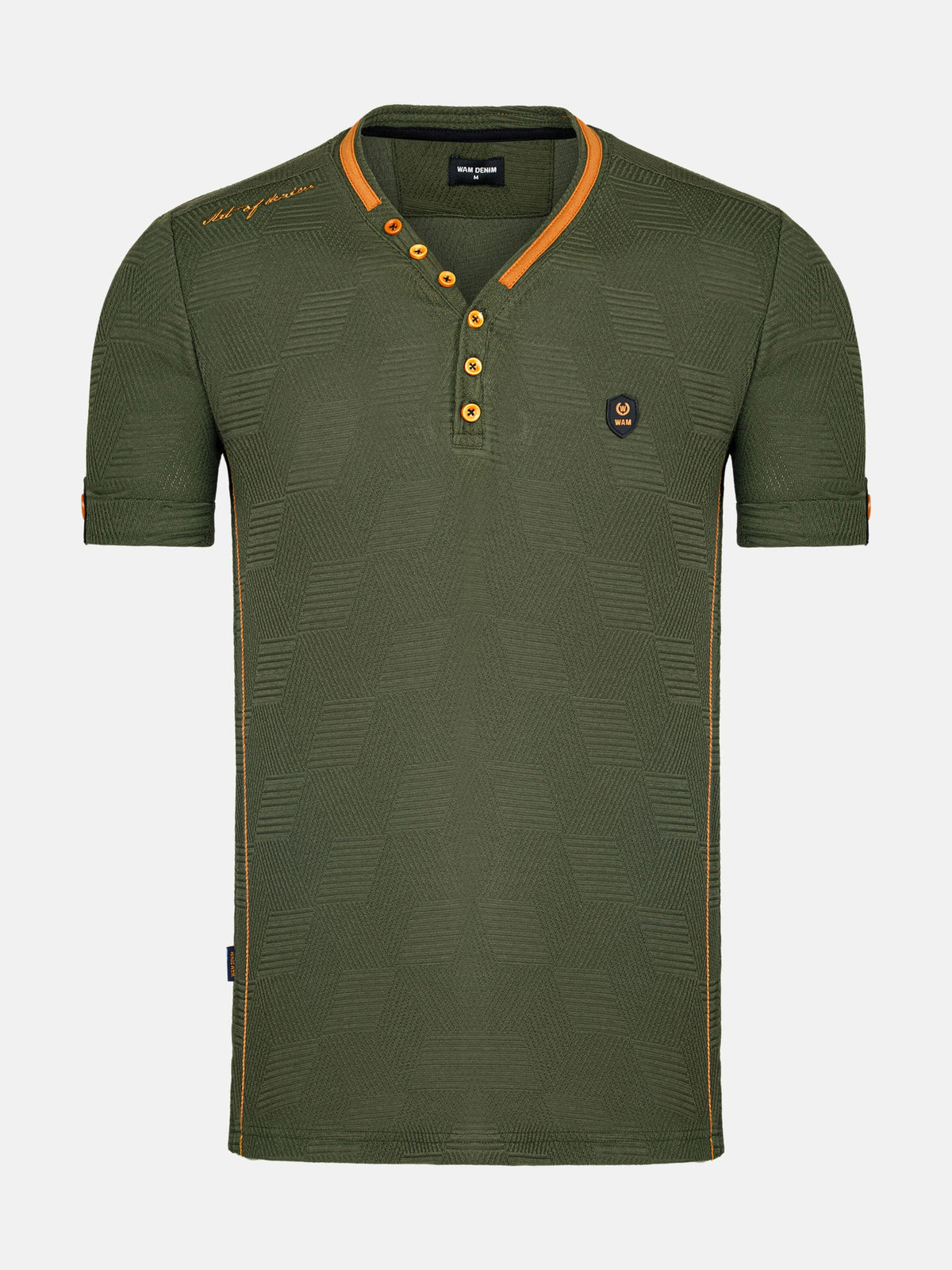 Slim fit khaki men’s T-shirt with buttoned V-neck design