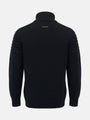 Back view of an anthracite men’s knit sweater with ribbed texture and structured shoulders.