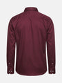 Back view of dark red men’s long-sleeve shirt with clean tailored silhouette