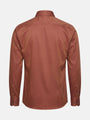 Back view of light brown men’s long-sleeve shirt with clean tailored fit