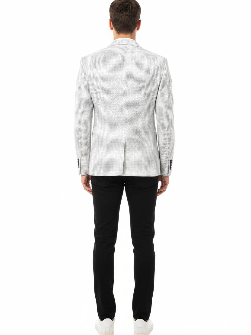 Back view - white textured blazer on model