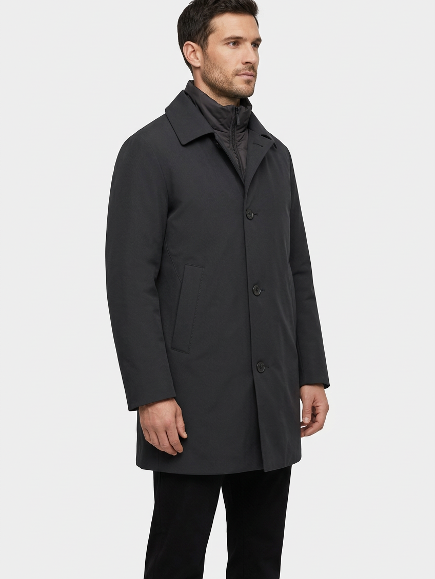 Trek winter jacket on model, side view