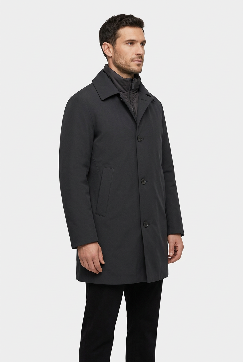 Trek winter jacket on model, side view