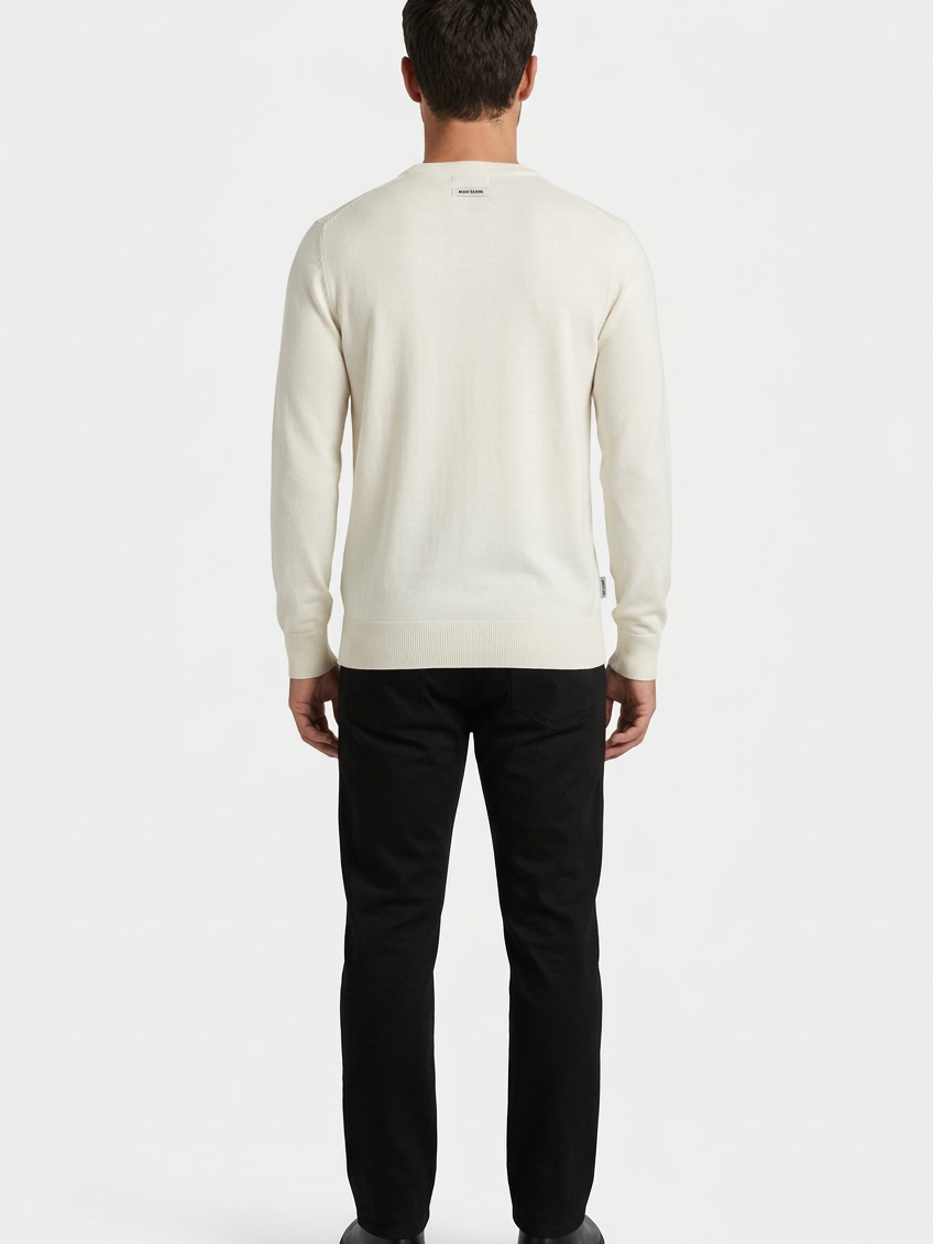 Poise Off White pullover on model, back view