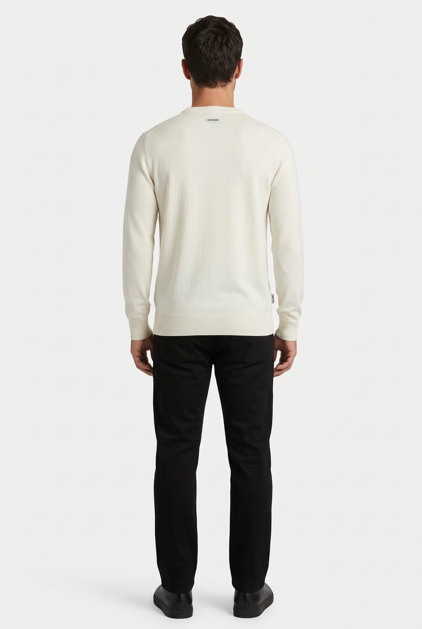 Poise Off White pullover on model, back view