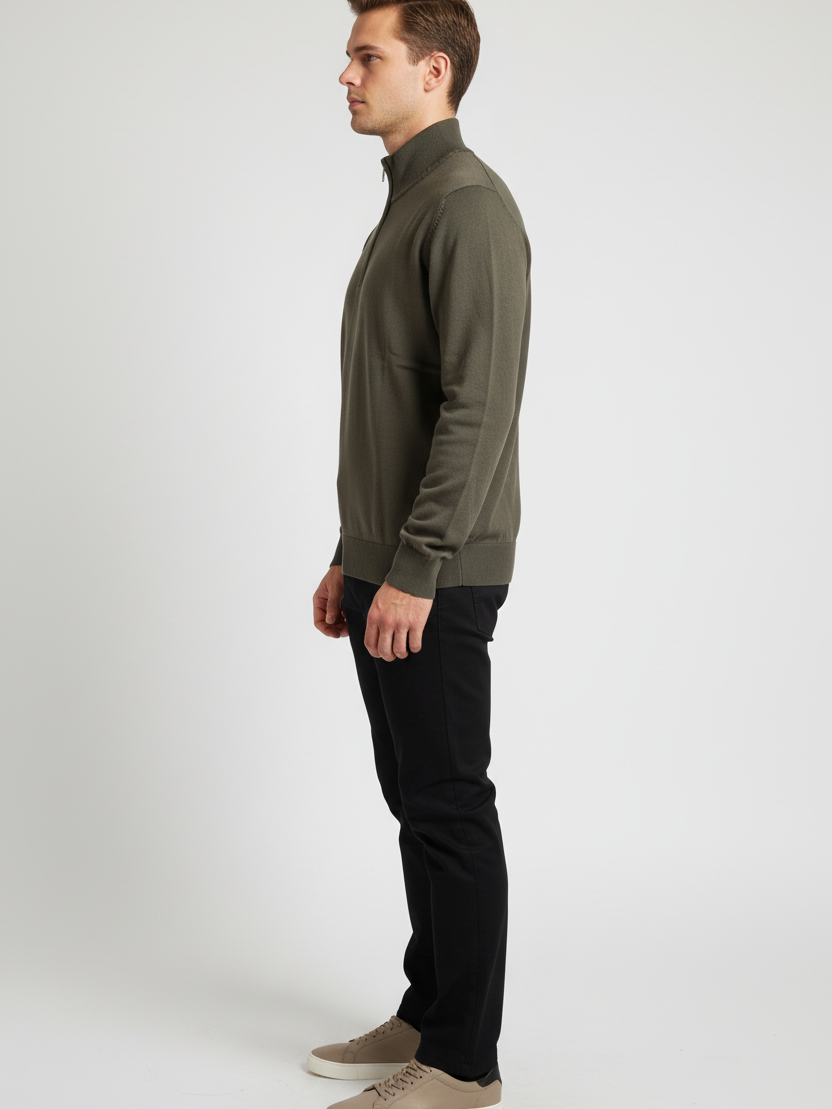 Side view of a male model wearing the Wam Denim Shrap khaki pullover