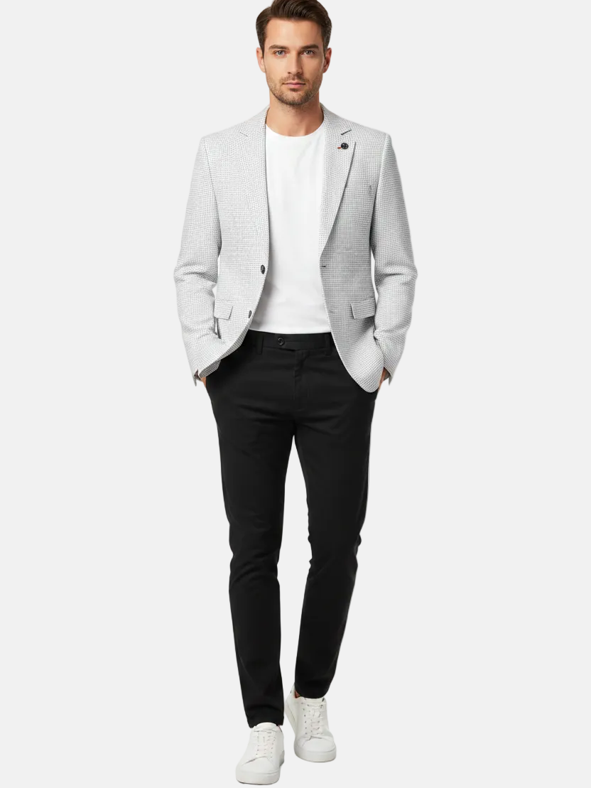 Front view - white textured blazer on model