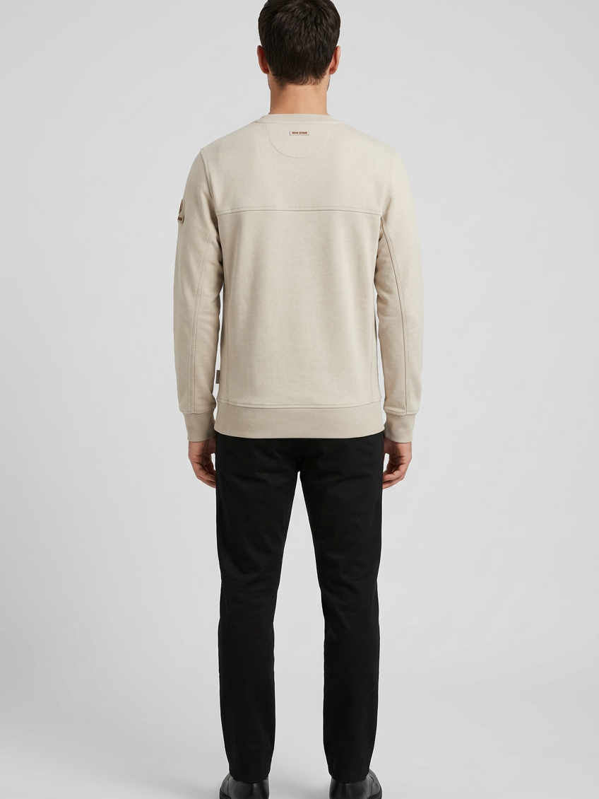Onvik Beige sweater on model, back view