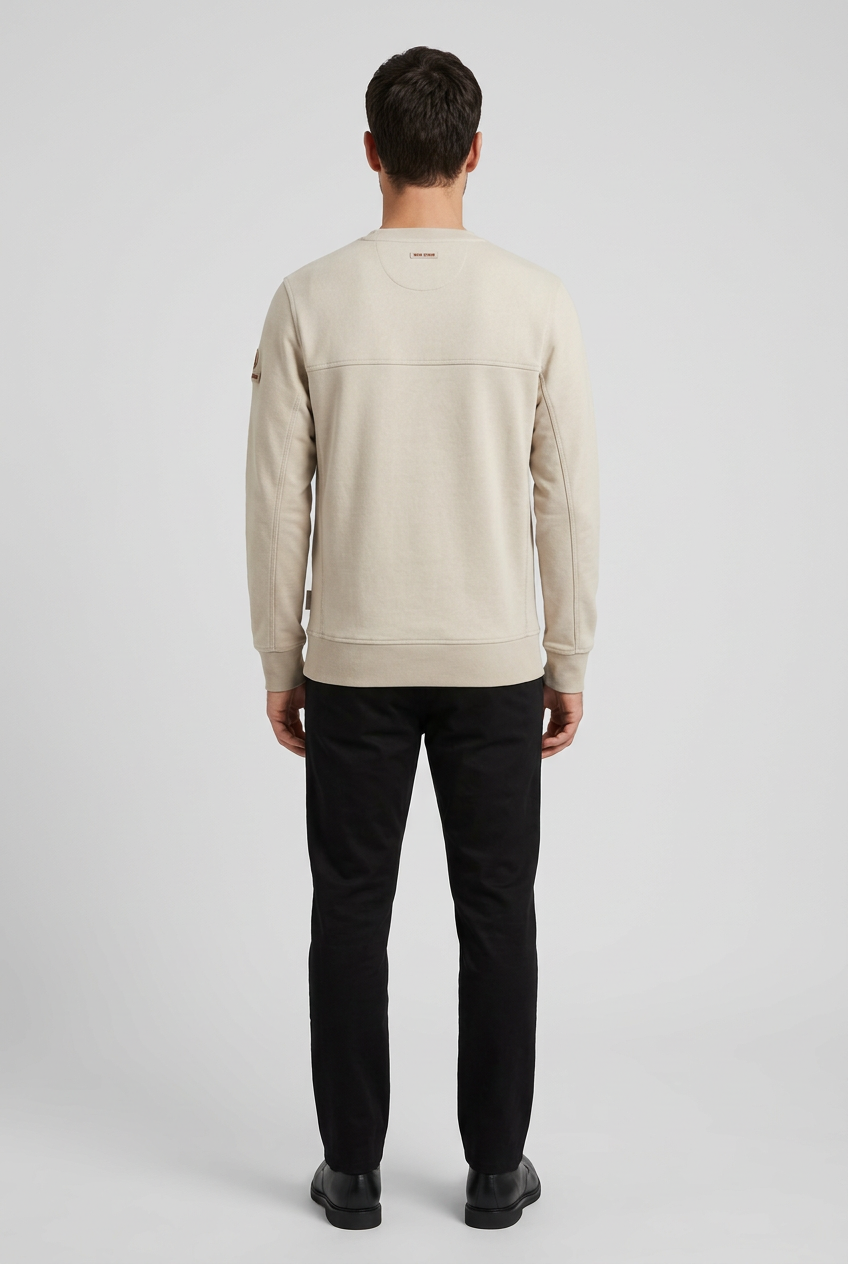 Onvik Beige sweater on model, back view