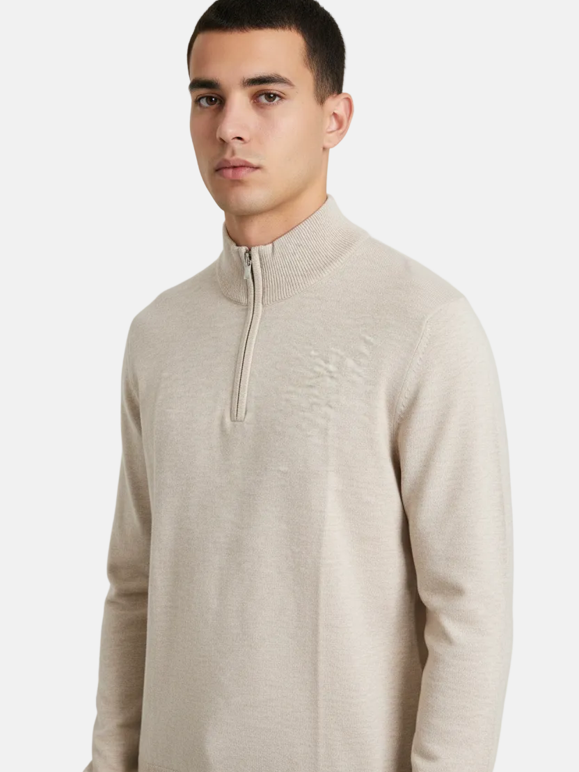 Halron Beige Half-Zip Pullover - Front Upper Body