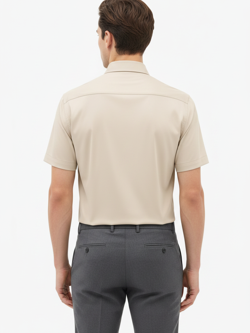 Wam Denim Brylor Beige Short Sleeve Shirt – back view on model