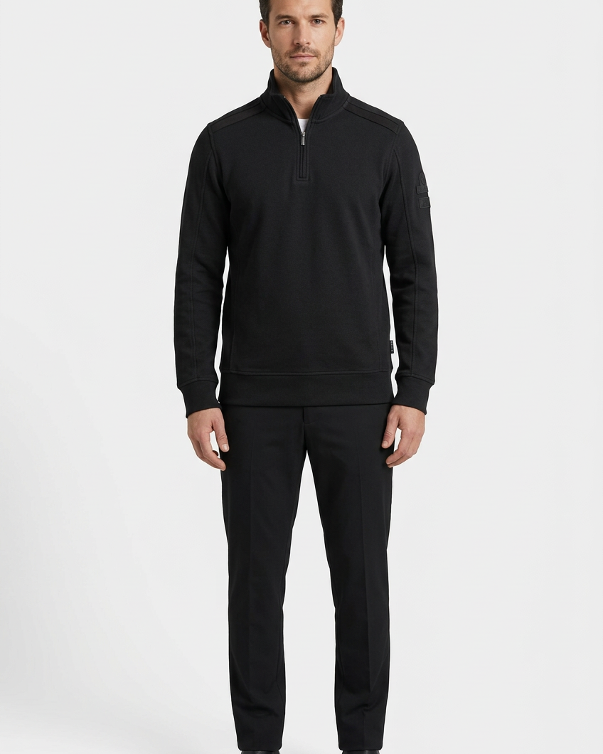 Nerik Black sweater on model, front view