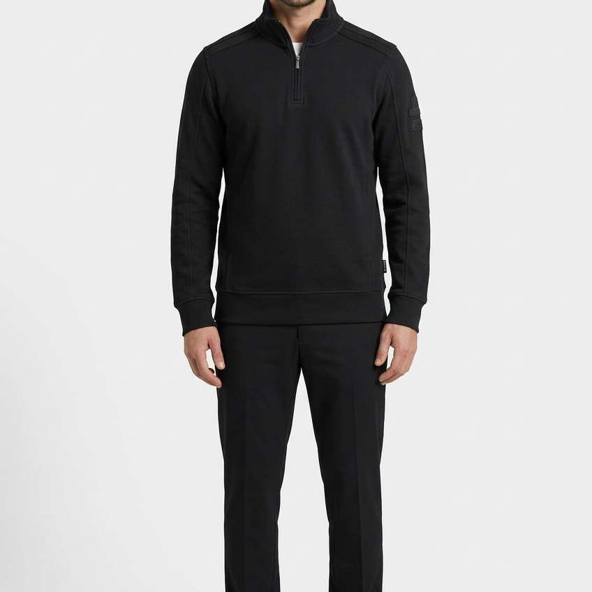 Nerik Black sweater on model, front view