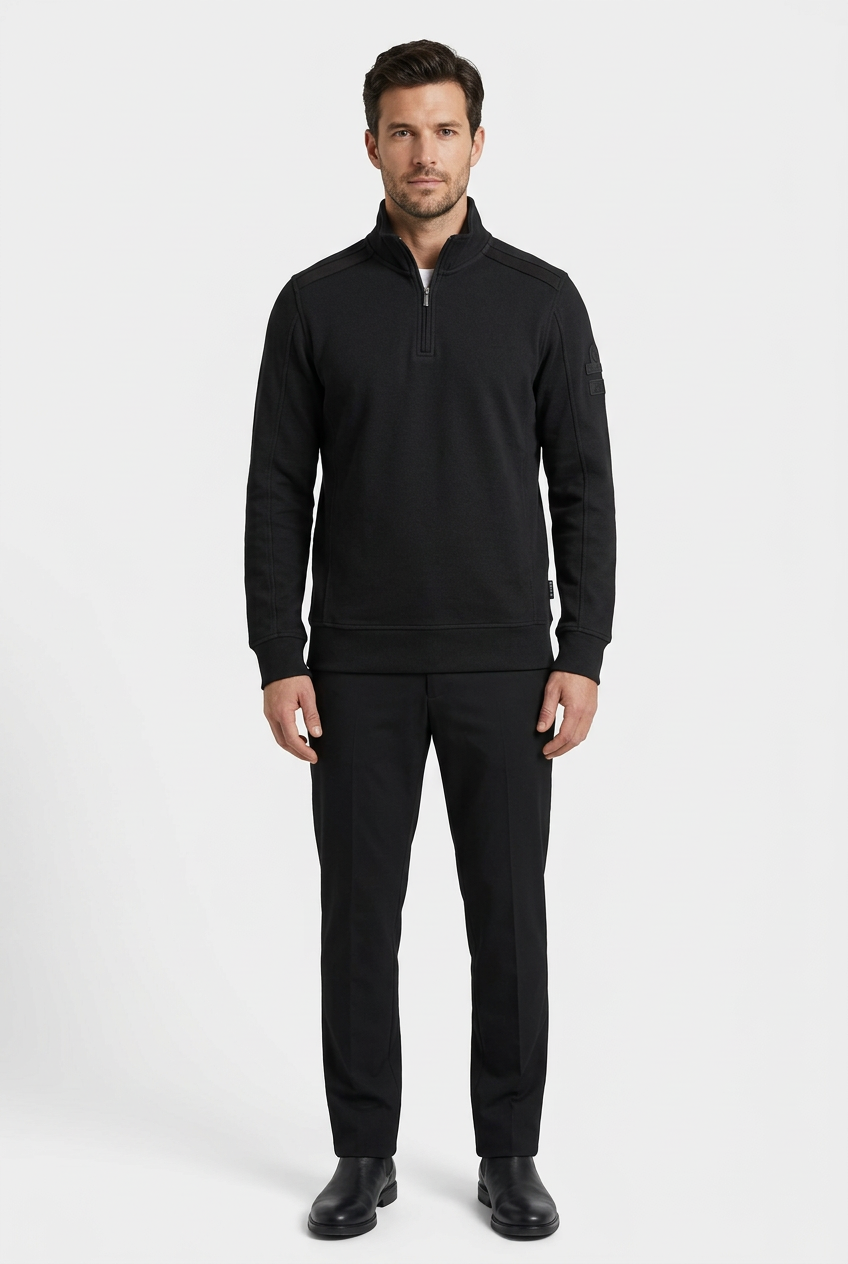 Nerik Black sweater on model, front view