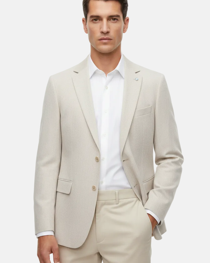 Wam Denim Corlan Light Beige Blazer – full front view on model, single button, notch lapel