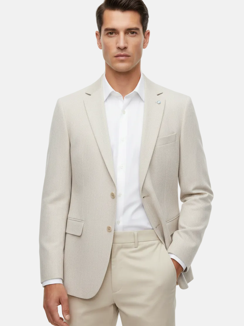Wam Denim Corlan Light Beige Blazer – full front view on model, single button, notch lapel
