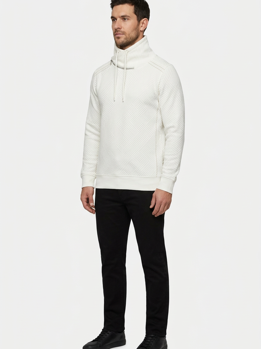 Kavrix Off White sweater on model, side view