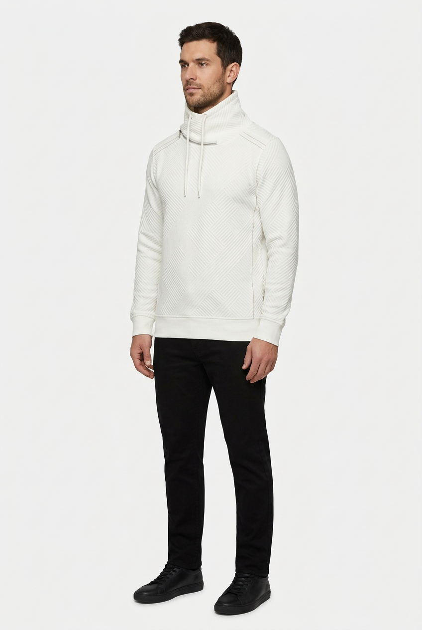 Kavrix Off White sweater on model, side view