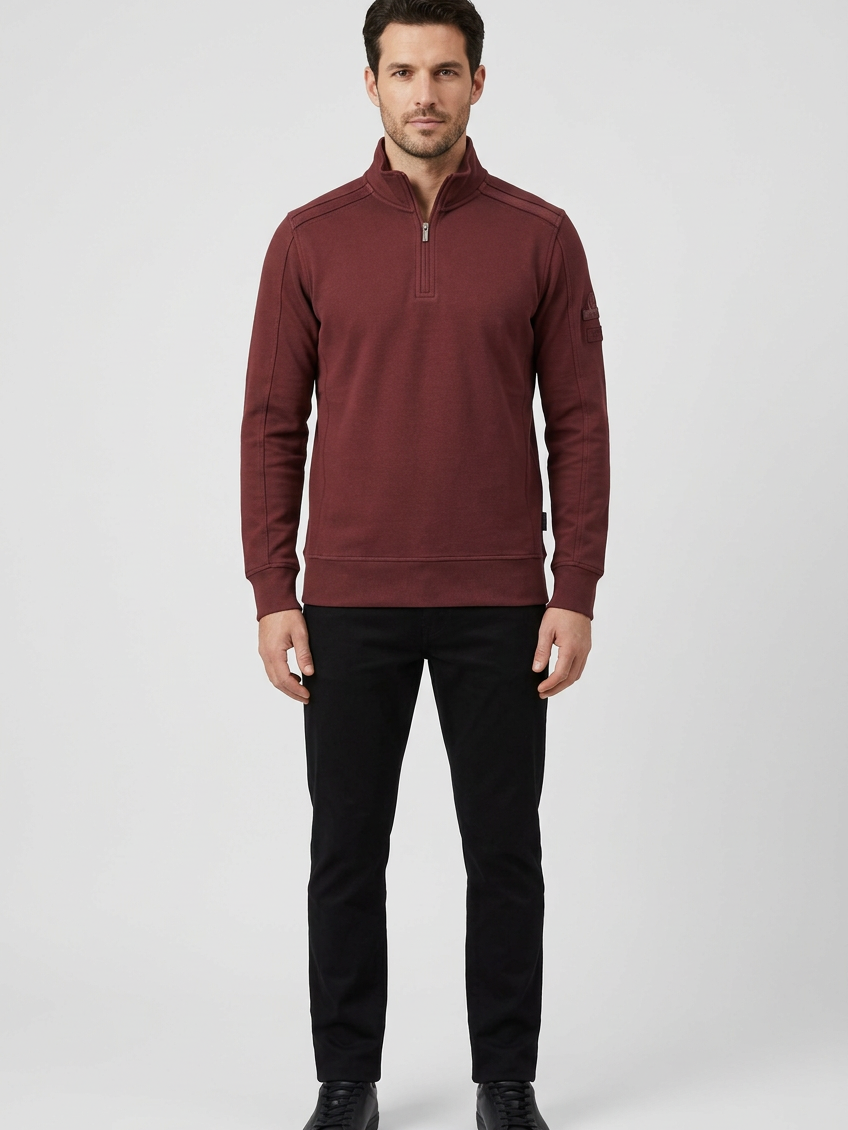 Nerik Dark Brown sweater on model, front view