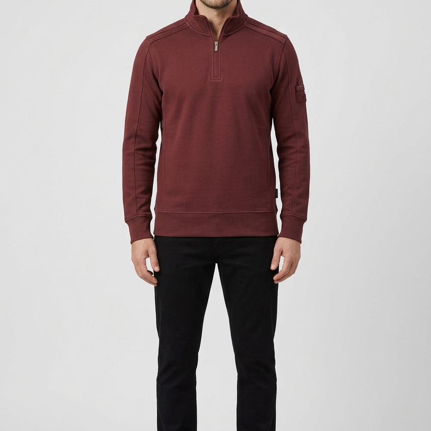 Nerik Dark Brown sweater on model, front view
