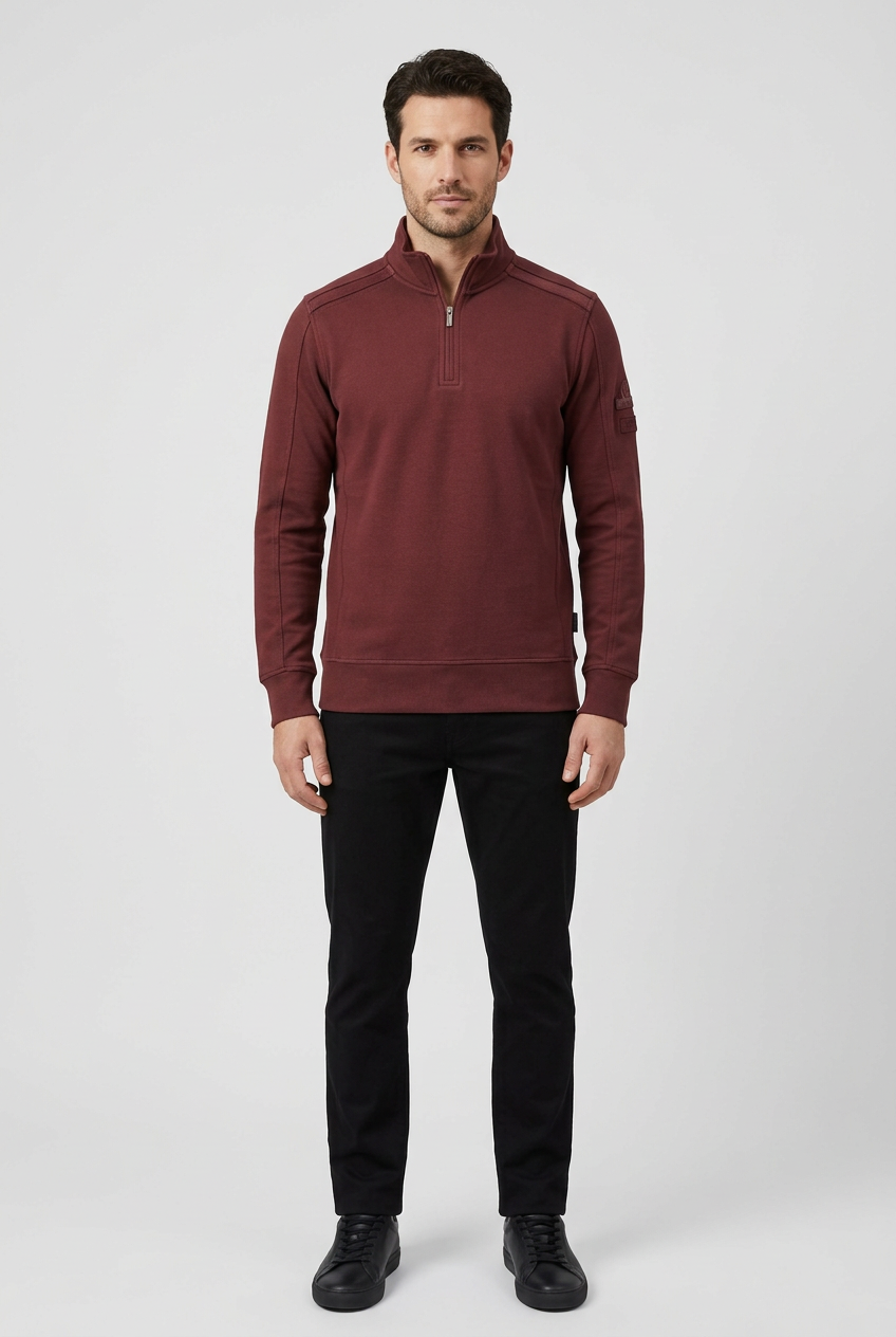 Nerik Dark Brown sweater on model, front view