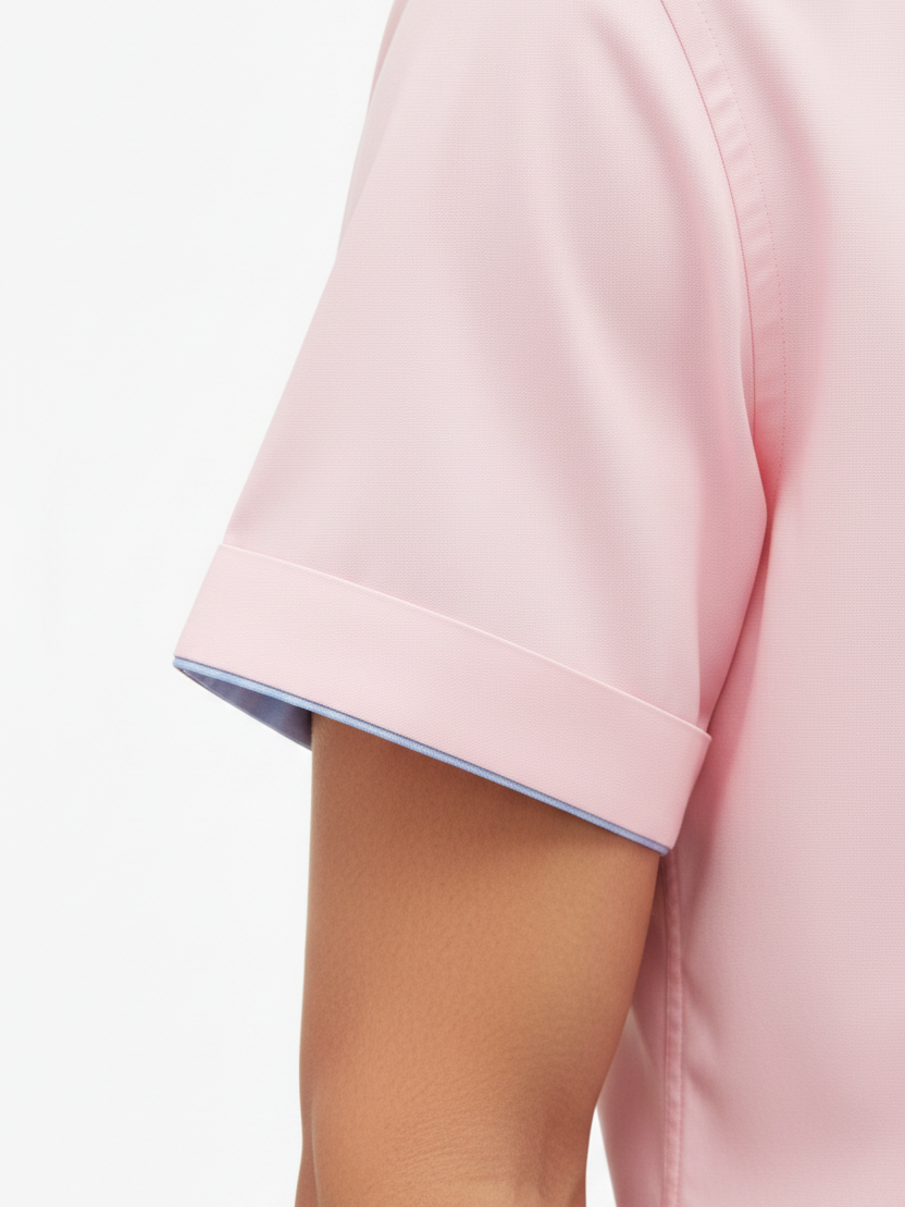 Wam Denim Seldor Pink Shirt – short sleeve cuff with light blue contrast lining detail