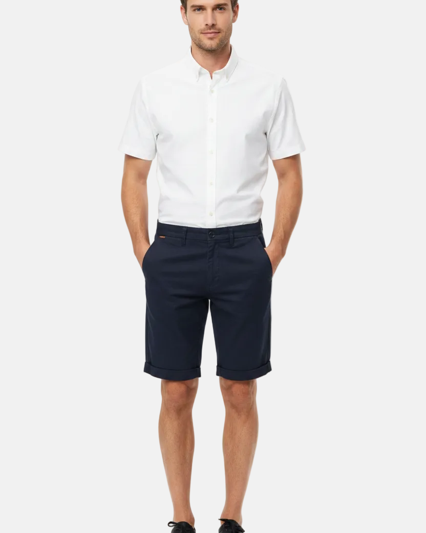 Wam Denim Kelden Navy Chino Shorts – model front view with size label