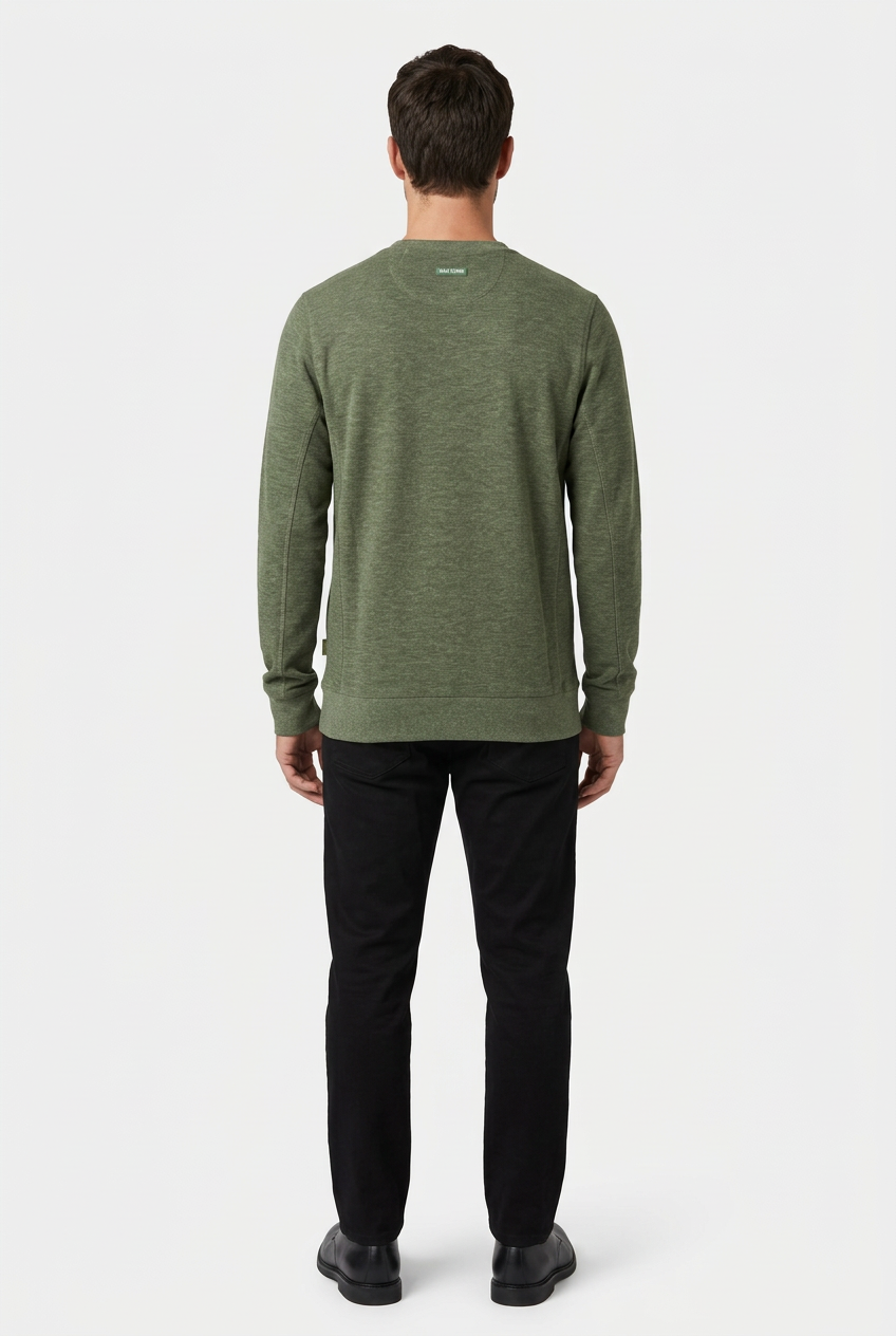 Vurden Dark Green sweater on model, back view