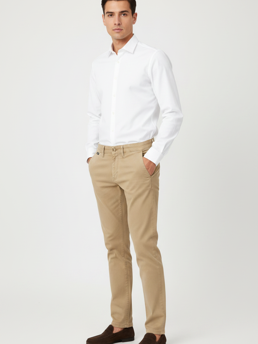 WAM DENIM Chino 72446 Thalin Dark Beige - Three-Quarter View