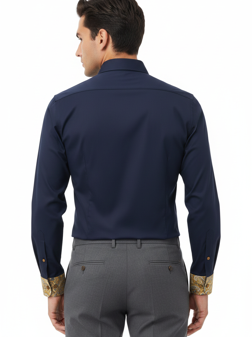 Wam Denim Ordin Navy Long Sleeve Shirt – back view on model