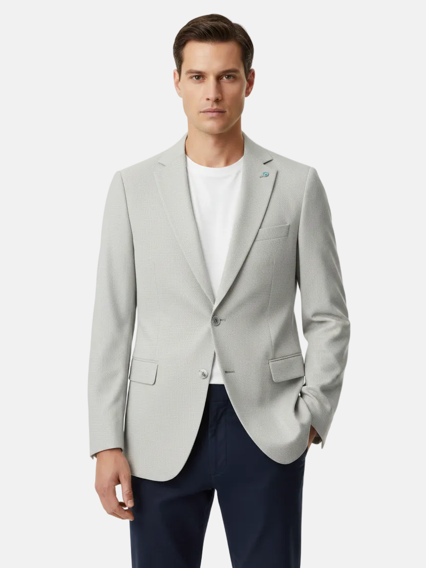 Front view - light grey micro-check blazer on model