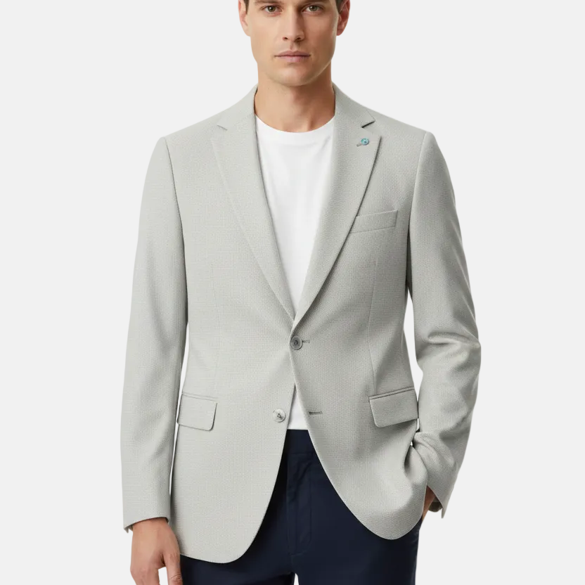 Front view - light grey micro-check blazer on model