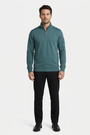 Nerik Petrol sweater on model, front view