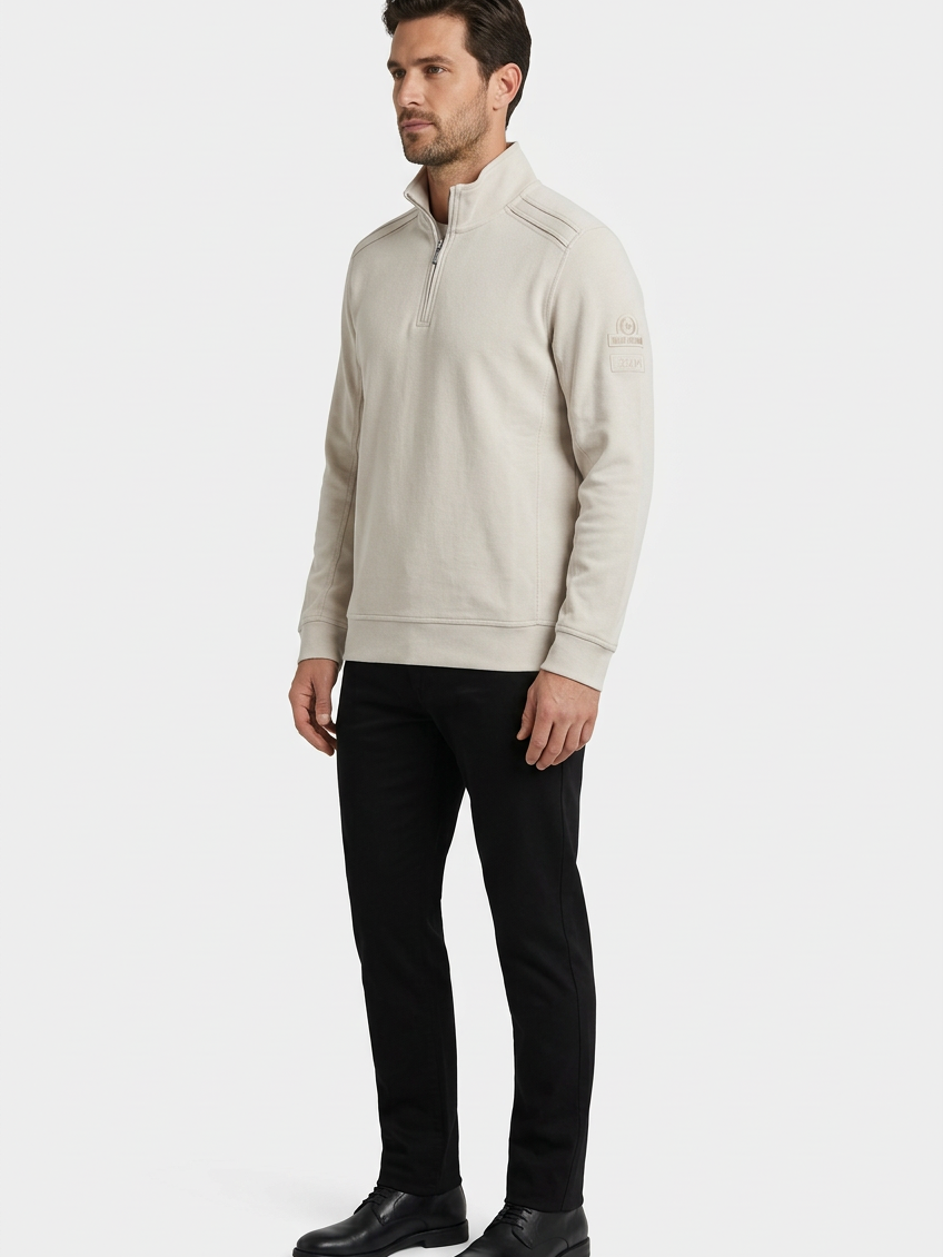 Nerik Light Beige sweater on model, side view