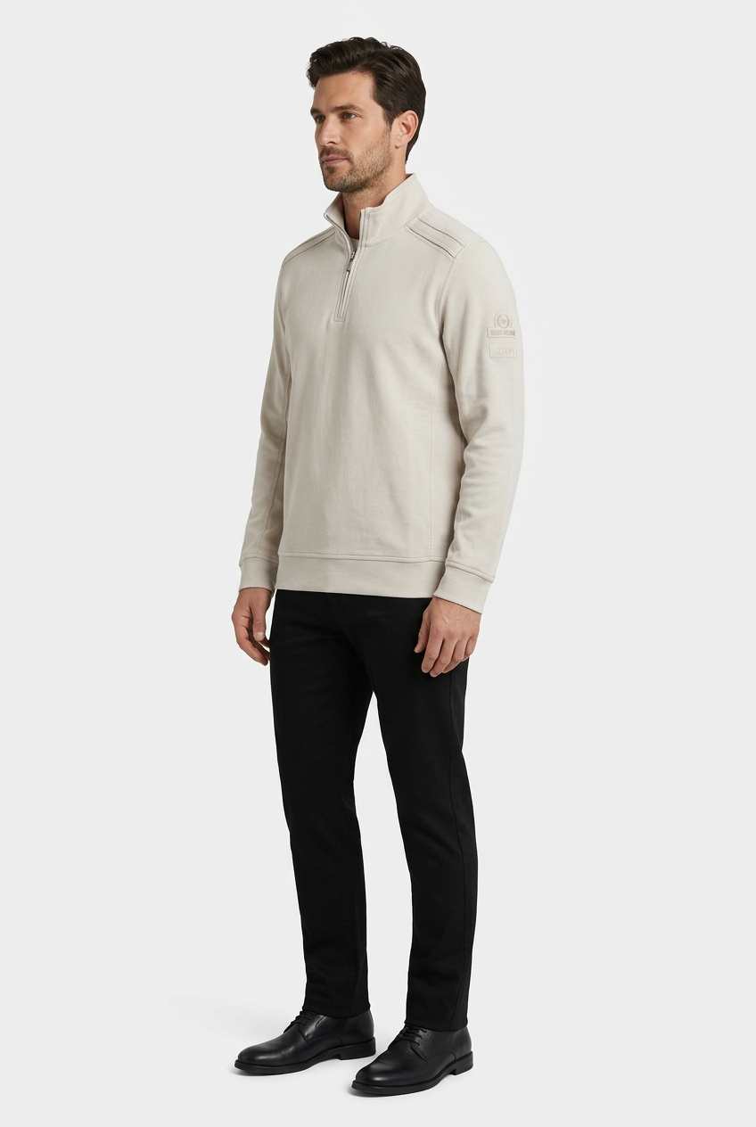 Nerik Light Beige sweater on model, side view