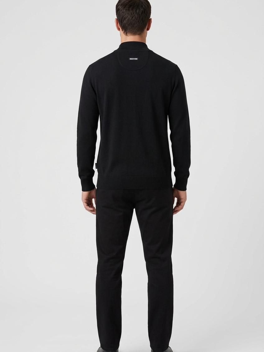 Lux Black pullover on model, back view