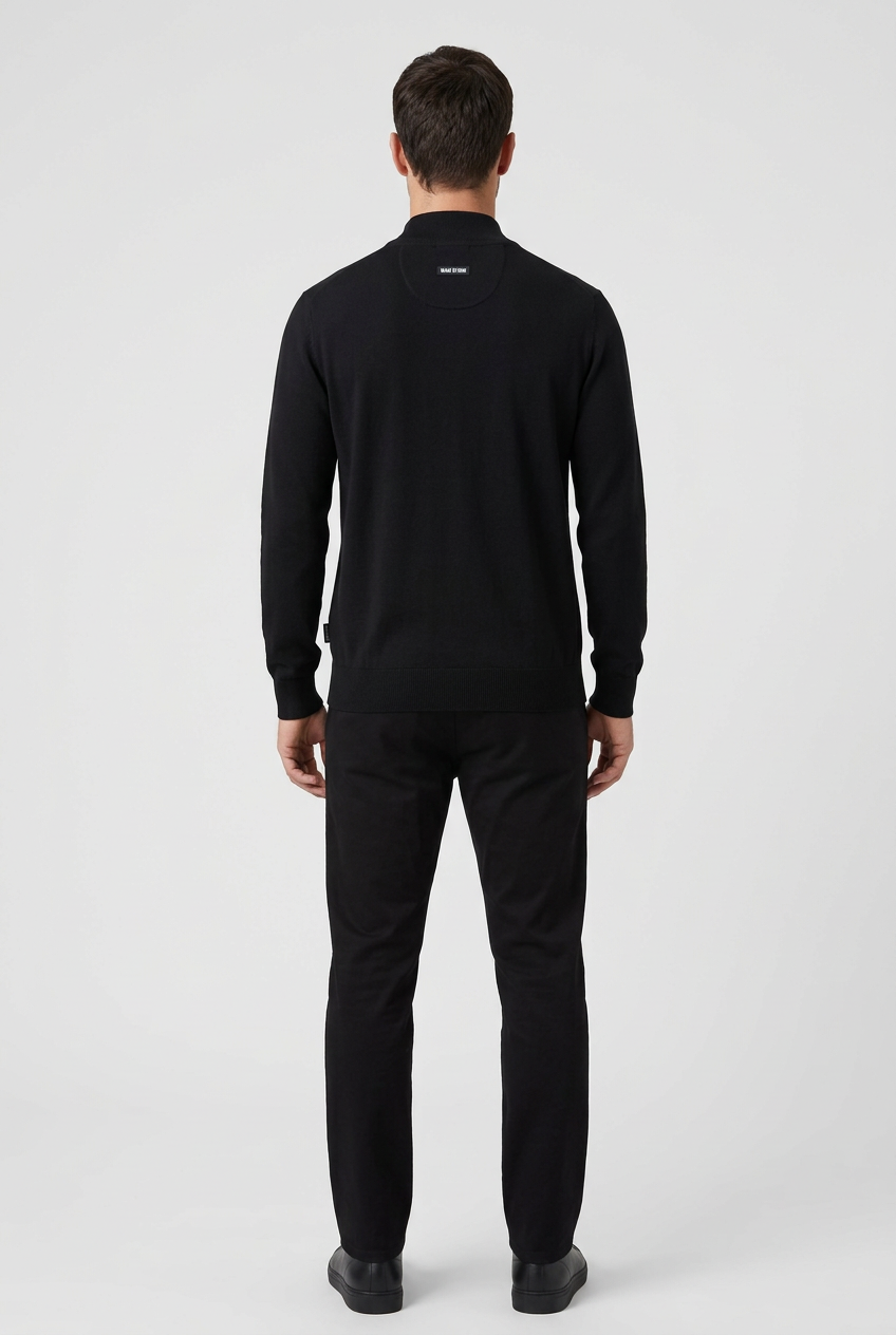 Lux Black pullover on model, back view
