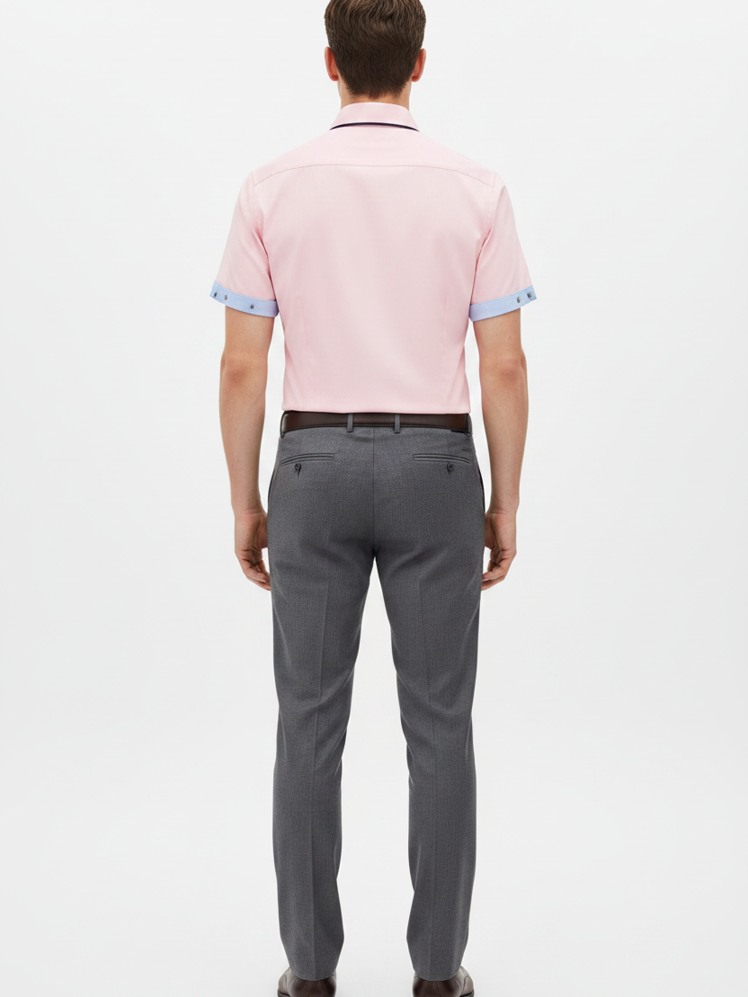 Wam Denim Seldor Pink Short Sleeve Shirt – back view on model